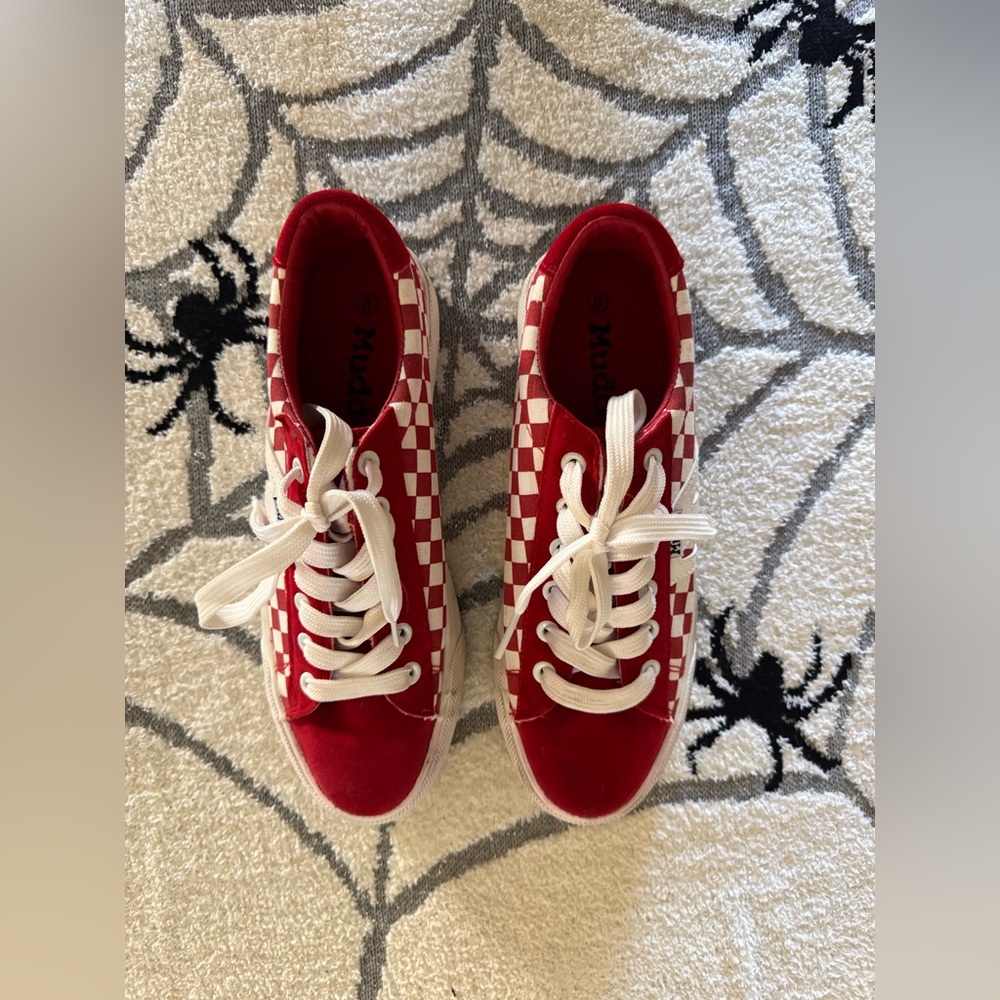 Red and White Mudd Checkered Sneakers